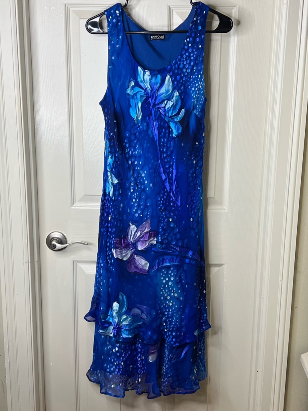 Ammpoure Silk Blend Vibrant Blue Floral Sleeveless Dress Size Medium